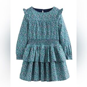 Mini Boden Girls Long Sleeve Tiered Dress Floral Micro Print Cottage SZ 5-6Y